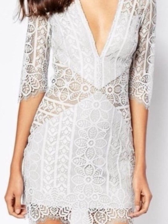 For Love And Lemons Dresses & Skirts - Blue/silver Lace V-Neck Mini Dress